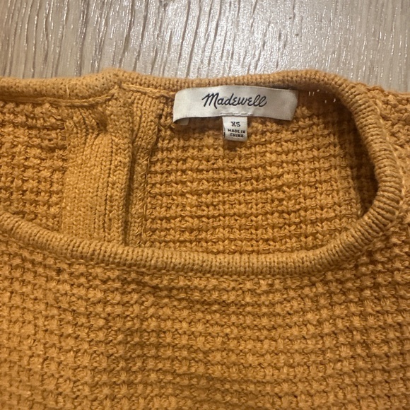 Madewell mustard striped short sleeve sweater with button back - Picture 3 of 3